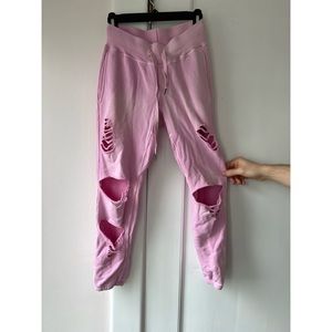 Bubblegum Pink NSF Shredded Sweatpants